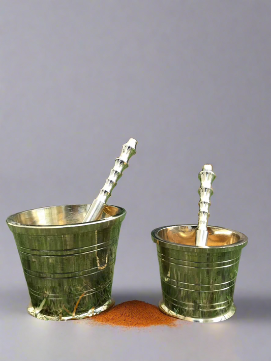 Handcrafted Brass Imam Dasta (Khalbatta) – Traditional Spice Grinder | Ayurvedic, Antique Finish Mortar & Pestle for Kitchen Use - Sama Homes