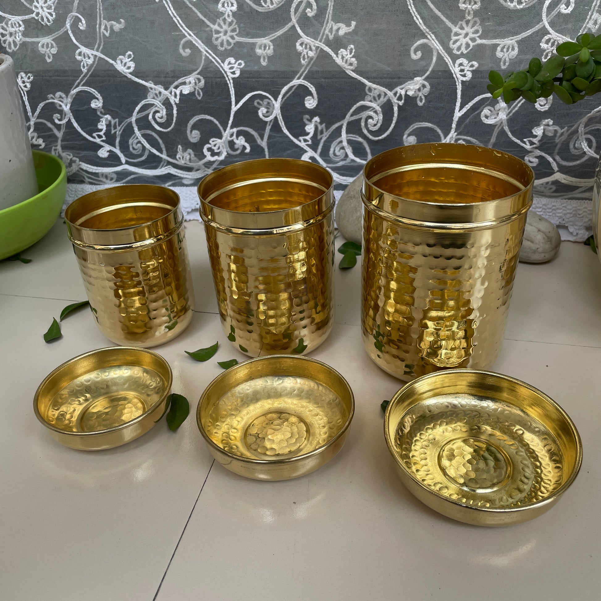 Brass Hammered Storage Canister Set | Pulse Storage Box | Pantry Essentials | Deep Dabba Box | Dal Box | Available in Set - Sama Homes