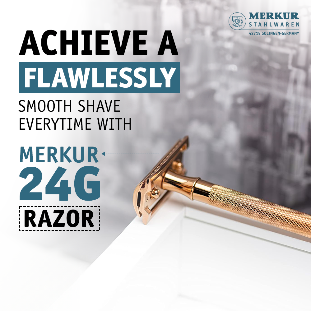 Merkur 3-Piece Ladies DE Safety Razor, Closed Comb, Knurled Extra Long Handle, Rose Gold, Pink Box - Image 4