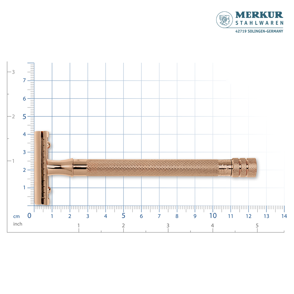 Merkur 3-Piece Ladies DE Safety Razor, Closed Comb, Knurled Extra Long Handle, Rose Gold, Pink Box - Image 6