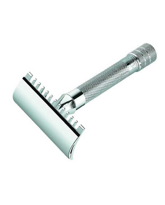 Merkur 15C 3-Piece DE Safety Razor, Open Tooth Comb, Knurled Standard Handle, Chrome - Image 2
