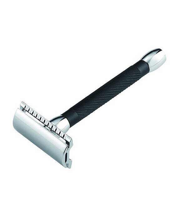 Merkur 20B 3-Piece DE Safety Razor, Closed Comb, Long Handle, Bright Chrome/ Black - Image 2