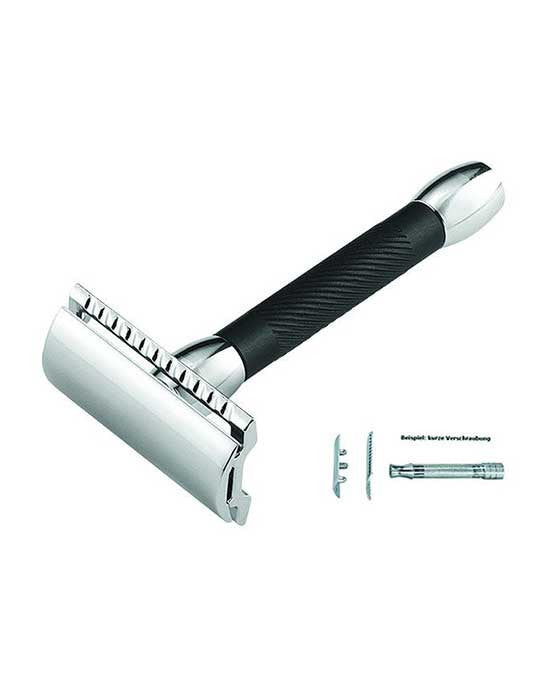 Merkur 30B 3-Piece DE Safety Razor, Closed Comb, Short Handle, Bright Chrome/ Black - Eco-friendly - Sama Homes