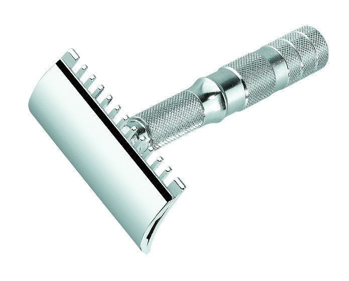 Merkur 3-Piece Travel DE Safety Razor, Straight Cut, Chrome, Travel Size with Leather Case - Image 2