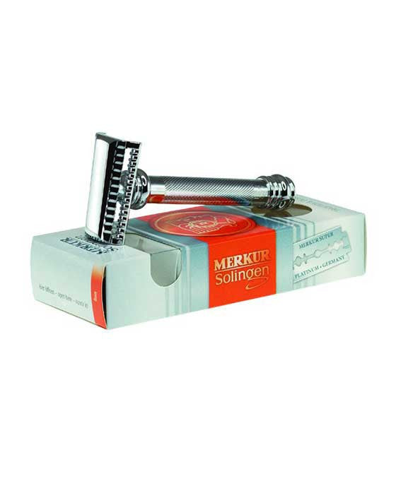 Merkur 37C 2-Piece DE Safety Razor, Slantbar Comb, Knurled Extra Thick Handle (HD), Chrome - Image 3