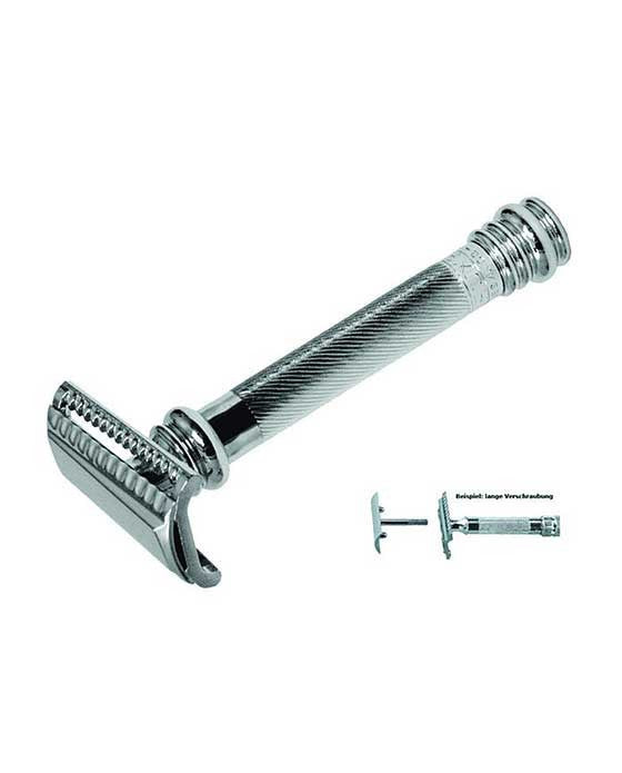 Merkur 39C 2-Piece DE Safety Razor, Slantbar Comb, Barberpole Long Heavy Handle, Chrome