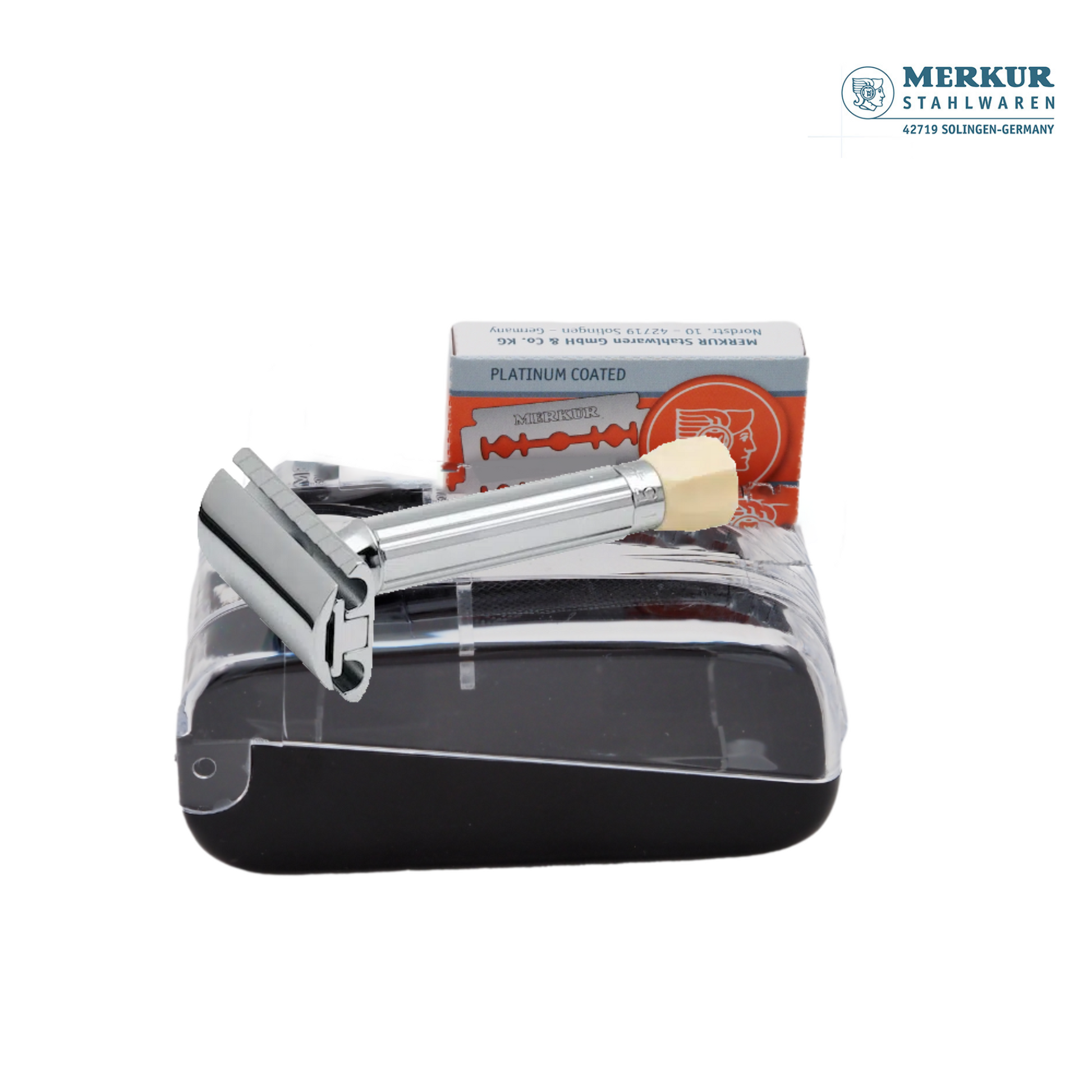 Merkur 3-Piece Shaving Set with Progress Adjustable Razor (500001), Hard Case and 10pack of blades, Chrome - Image 4