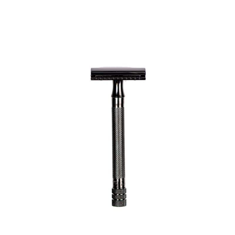 Merkur 23B 3-Piece DE Safety Razor, Closed Comb, Knurled Long Handle, Black - Image 2
