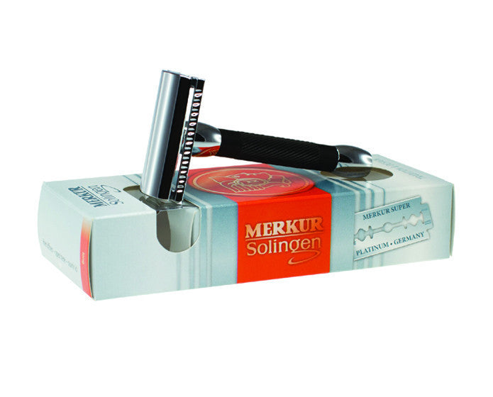 Merkur 30B 3-Piece DE Safety Razor, Closed Comb, Short Handle, Bright Chrome/ Black - Image 3