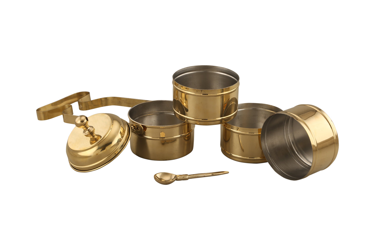 Handcrafted Brass Lunch Box (4-Tier) | Eco-Friendly Traditional Indian Tiffin for Healthy Meals