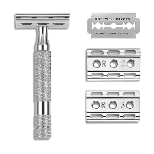 Rockwell 6C Adjustable Safety Razor - White Chrome (Beginner Friendly)