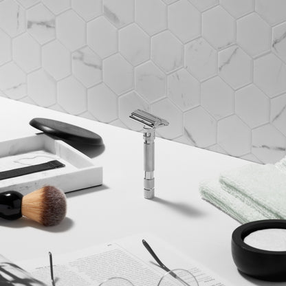 Rockwell T2 Adjustable Safety Razor - White Chrome (Twist-to-Open) by Rockwell - Double Edge Safety Razors (View 2)