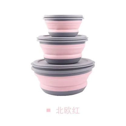 3-piece set with lid salad bowl set  silicone folding bowl foldable lunch box  portable