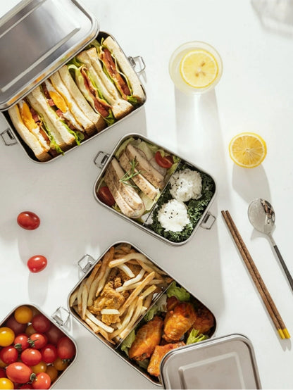 Stainless Steel Square Lunch Box Sealed Insulation Bento Box Lunch Box Canteen Large Capacity Compartment Lunch Box