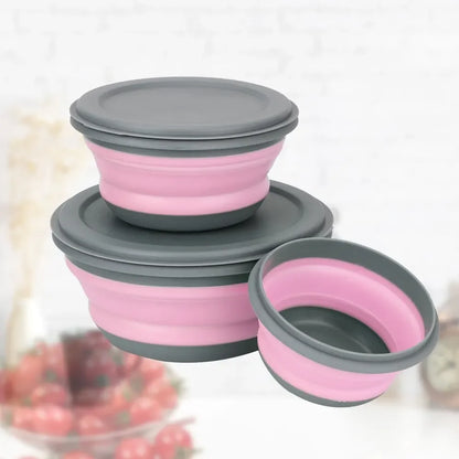 3-piece set with lid salad bowl set  silicone folding bowl foldable lunch box  portable