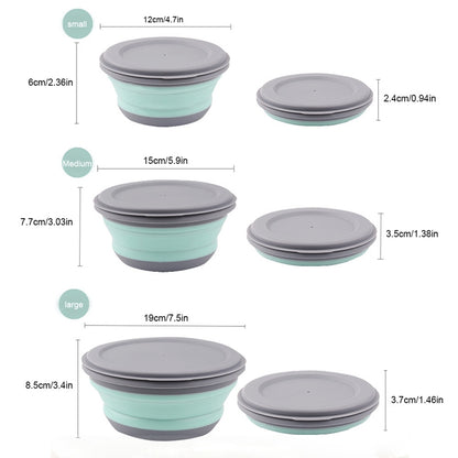 3pcs/set Silicone Folding Lunch Box With Lid Portable Picnic Camping Bowl Set Kitchen Tableware Kit Foldable Fruit Salad Bowl