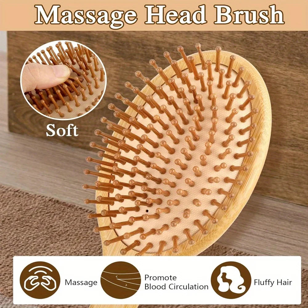 Natural Bamboo Hair Brush – Detangling & Scalp Massage Brush for All Hair Types, Anti-Bacterial, Promotes Healthy Hair Growth