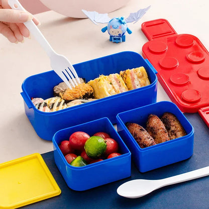 1050/1300ML Building Block Lunch Box with Tableware Portable Double Layer Bento Box for Student Office Fruit Salad Sealed Box