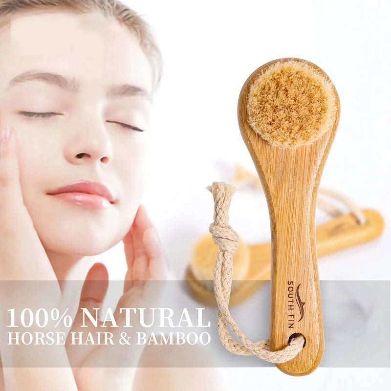 Premium Bamboo Facial Cleansing Brush – Soft Natural Horsehair for Deep Skin Cleaning & Massage