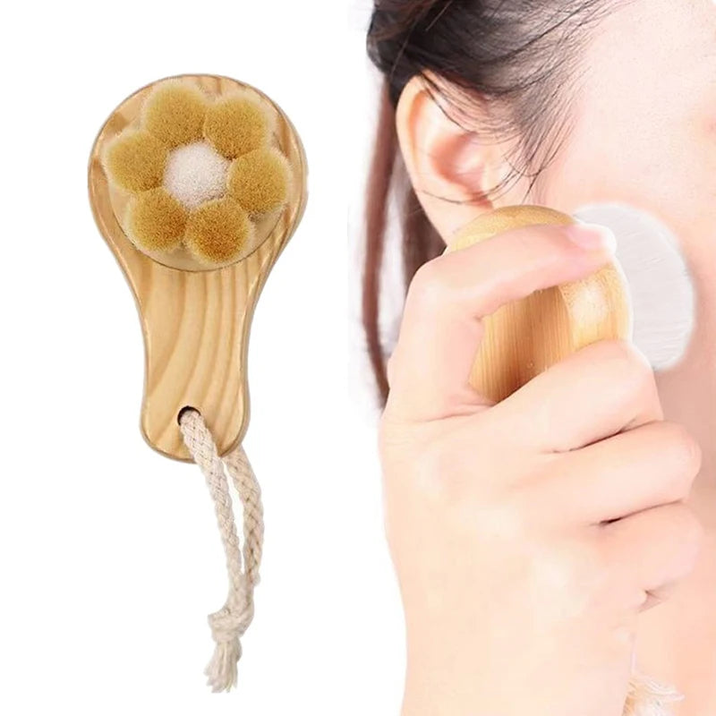 Premium Bamboo Facial Cleansing Brush – Soft Natural Horsehair for Deep Skin Cleaning & Massage