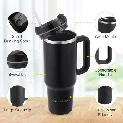 40oz Stainless Steel Insulated Water Bottle with Straw & Handle – Vacuum Flask Travel Coffee Tumbler, Hot & Cold Thermal Mug (1200ml)