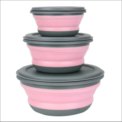3pcs/set Silicone Folding Lunch Box With Lid Portable Picnic Camping Bowl Set Kitchen Tableware Kit Foldable Fruit Salad Bowl