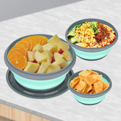 3-piece set with lid salad bowl set  silicone folding bowl foldable lunch box  portable