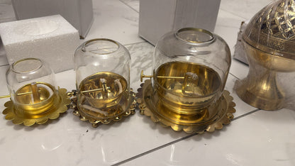 Brass Akhand Diya with Adjustable Bati, with Screw Lever for Puja, Borosilicate Glass