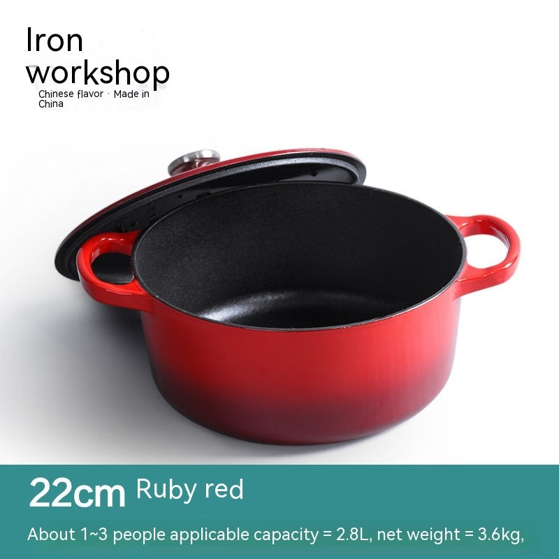Iron Workshop Enamel Soup Pot Thickened Cast Pot - Eco-friendly - Sama Homes