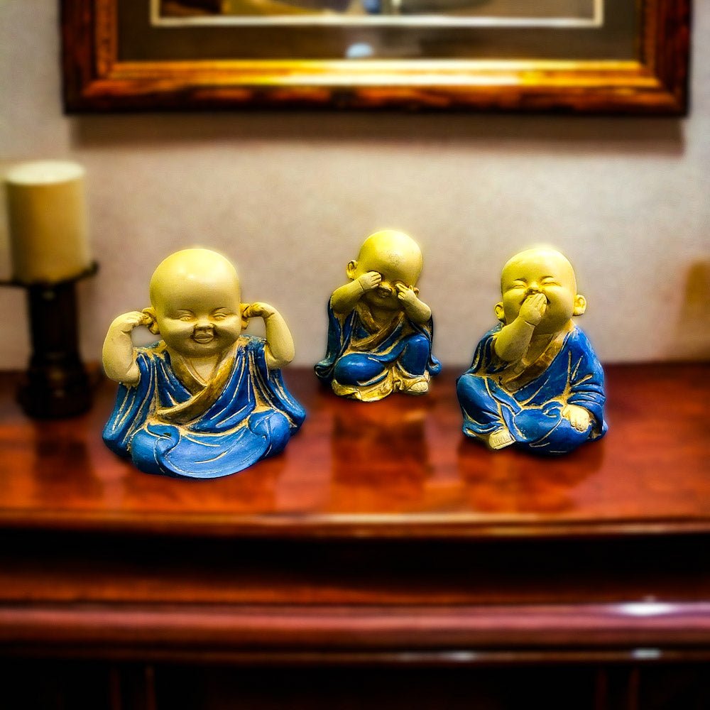 Image of Baby Laughing Buddha monks showpiece | span Introducing Baby | Premium Brass & Wood Decor | Sama Homes - Eco-friendly - Sama Homes