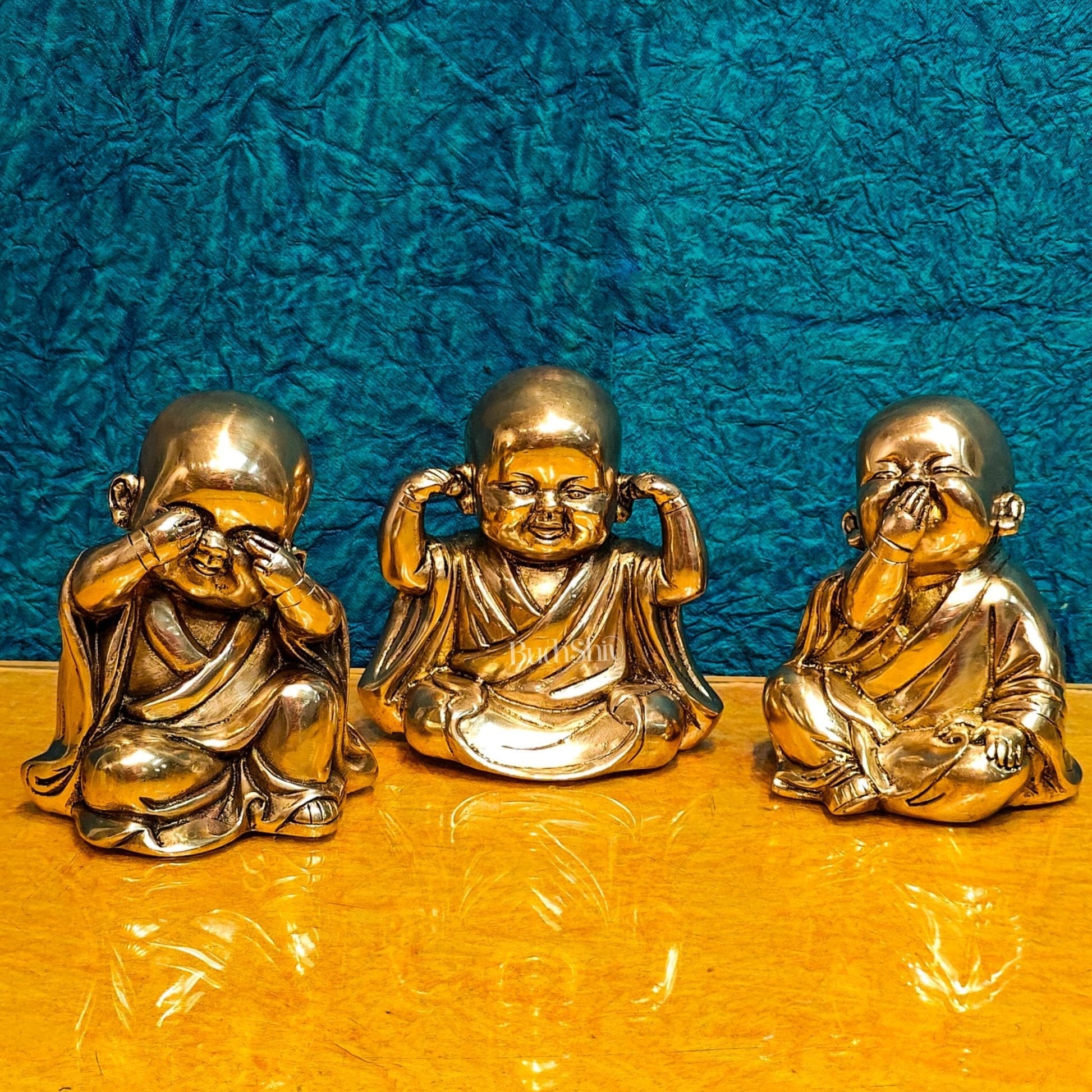 Image of Baby Laughing Buddha monks | span Introducing Baby | Premium Brass & Wood Decor | Sama Homes - Eco-friendly - Sama Homes
