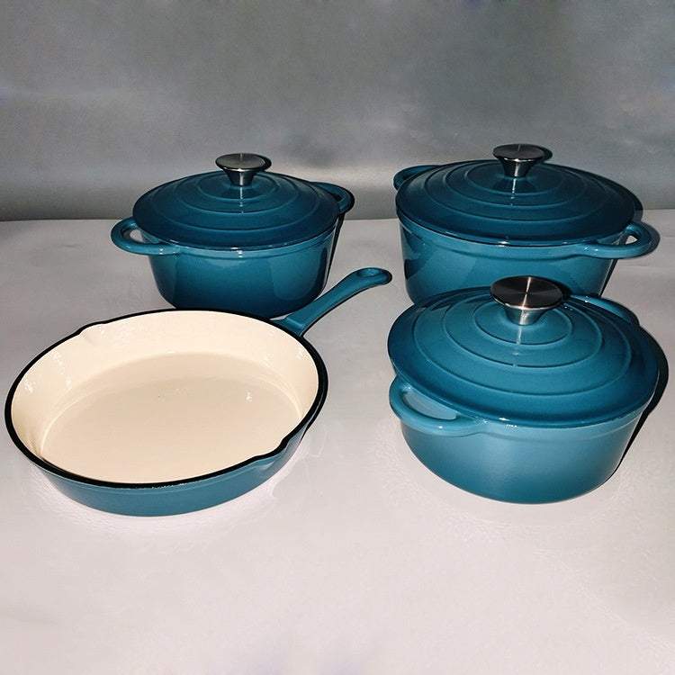 Inner White Enameled Cast-iron Cookware Household Enamel Soup Deep Stew Casserole Four-piece Set - Image 9