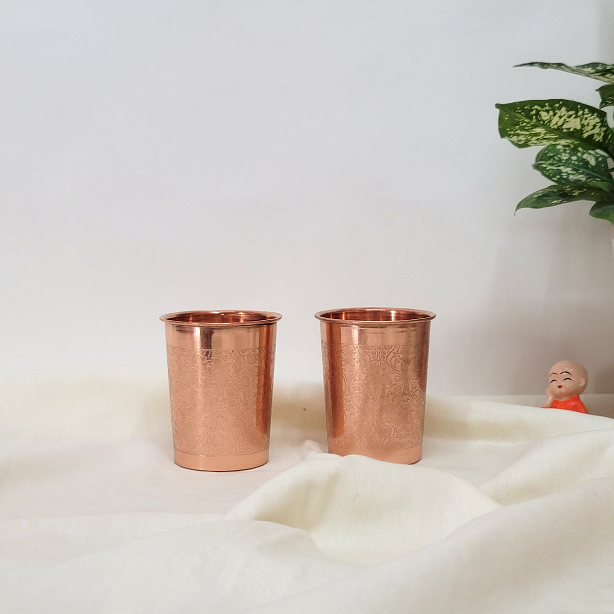 Pure Copper Water Glass Set of 2 Engrave Designed Tumbler Capacity 300ML by SAMA Homes - Copper Tumbler (View 2)