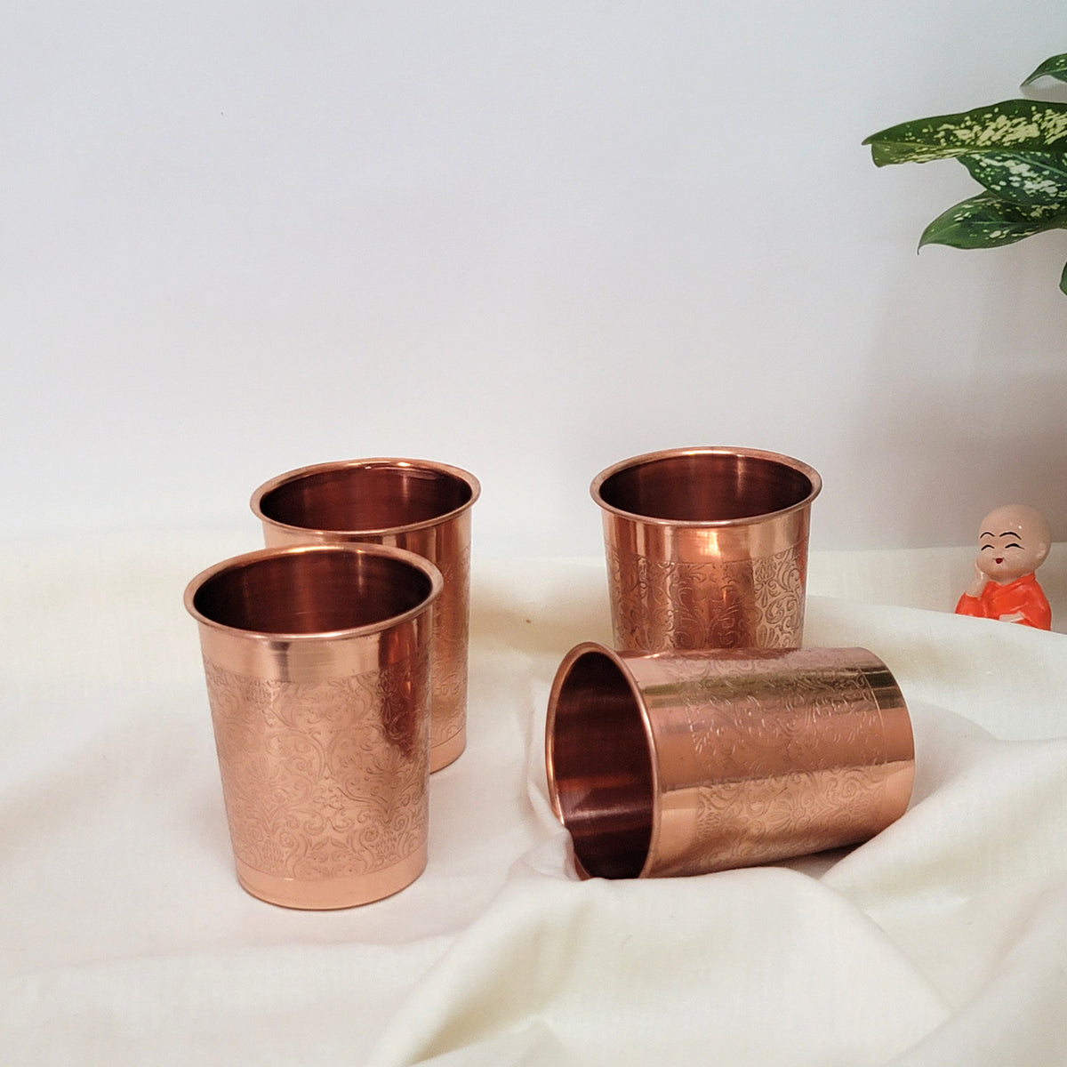 Pure Copper Water Glass Set of 2 Engrave Designed Tumbler Capacity 300ML by SAMA Homes - Copper Tumbler (View 6)