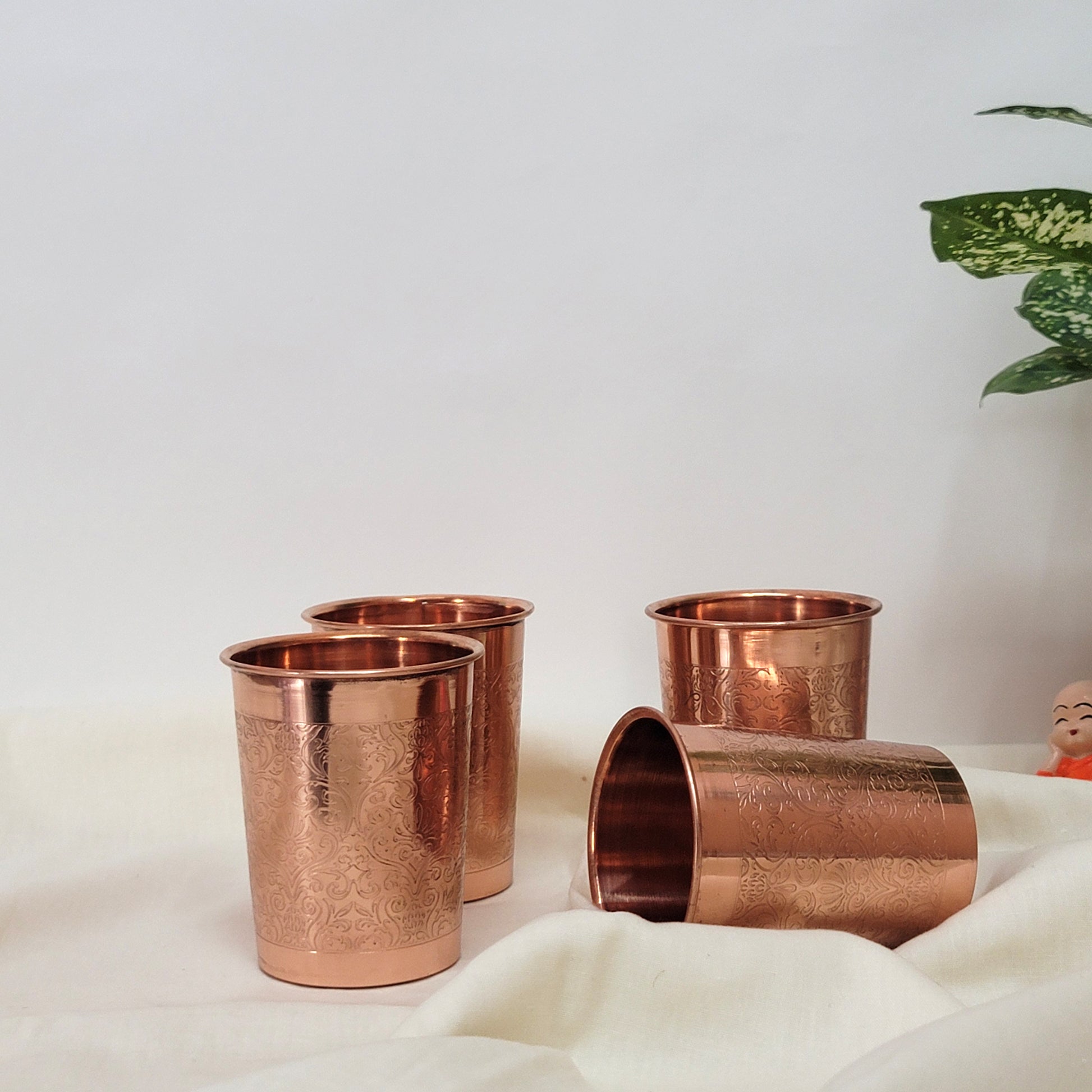 Pure Copper Water Glass Set of 2 Engrave Designed Tumbler Capacity 300ML by SAMA Homes - Copper Tumbler (View 7)