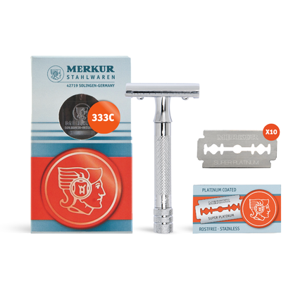 Merkur 333C Set of Classic Double-Edge Safety Razor, Bright Chrome Finish, 10 blades by Merkur - Gift Sets & Kits