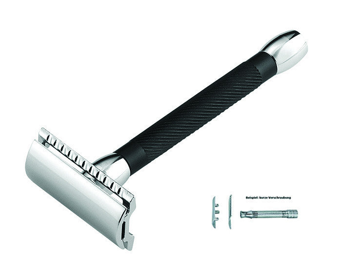 Merkur 20B 3-Piece DE Safety Razor, Closed Comb, Long Handle, Bright Chrome/ Black - Image 4