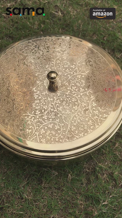 Sama Homes Beautiful Antique Brass Etched Spice Box/Masala box 9" with 7 detachable containers