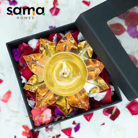 Pure Copper / Brass Elegant Handcrafted Metal Lotus Diya ( 3 INCH ) Diwali Special - Sama Homes