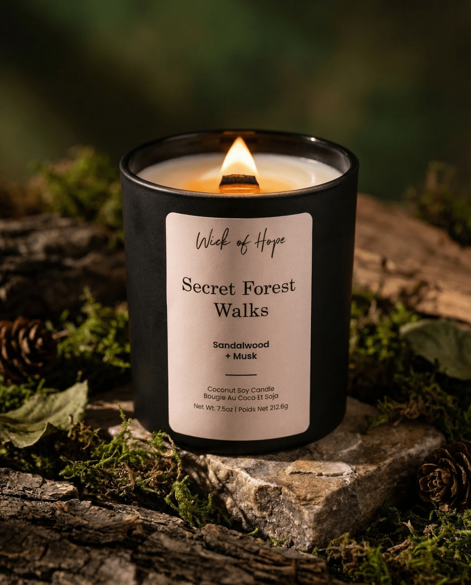Secret Forest Walks Candle | Sandalwood + Musk by Wick of Hope - Full Size Candle (View 2)