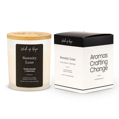 Serenity Luxe Candle | Smoky Woods + Cashmere by Wick of Hope - Full Size Candle (View 4)