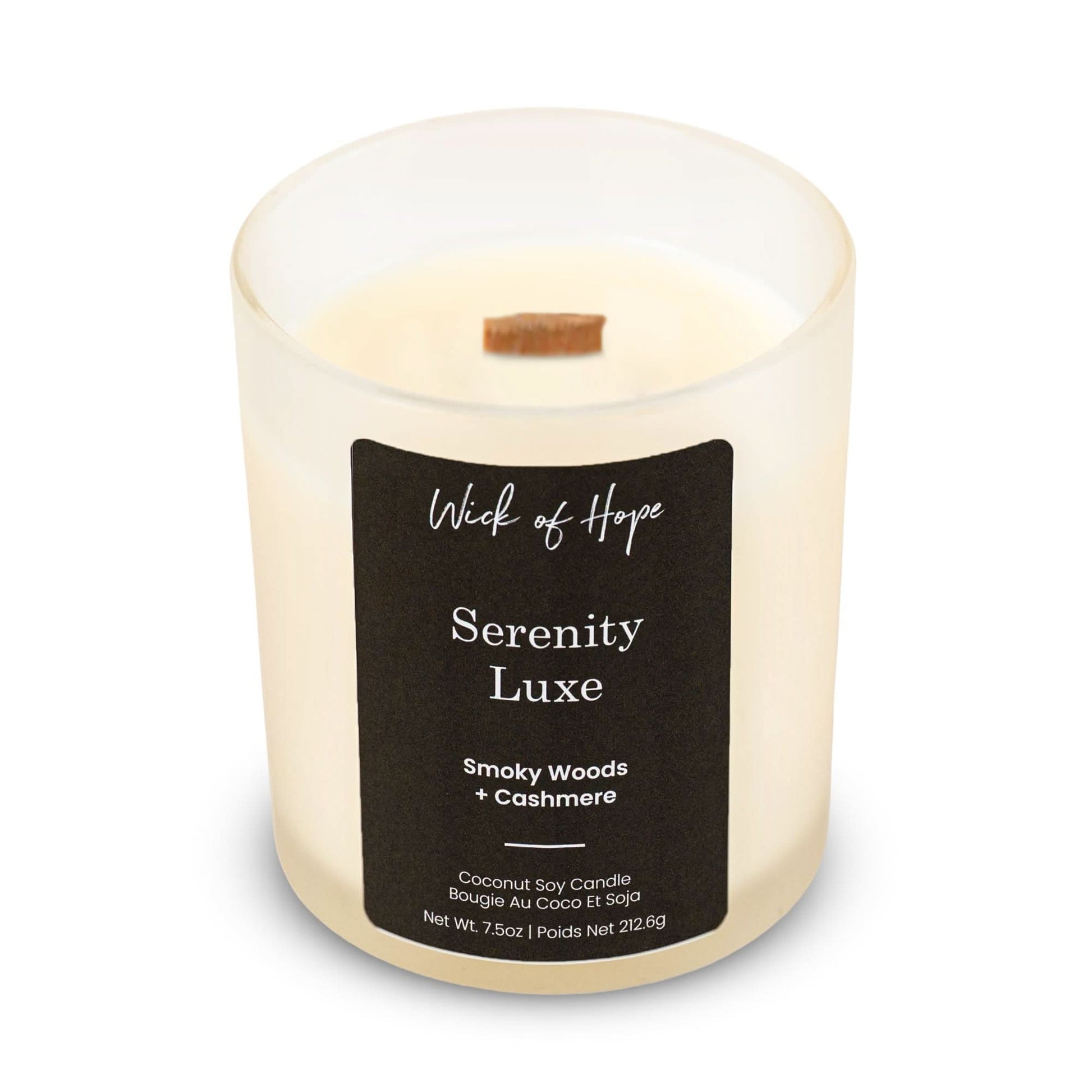 Serenity Luxe Candle | Smoky Woods + Cashmere by Wick of Hope - Full Size Candle (View 3)