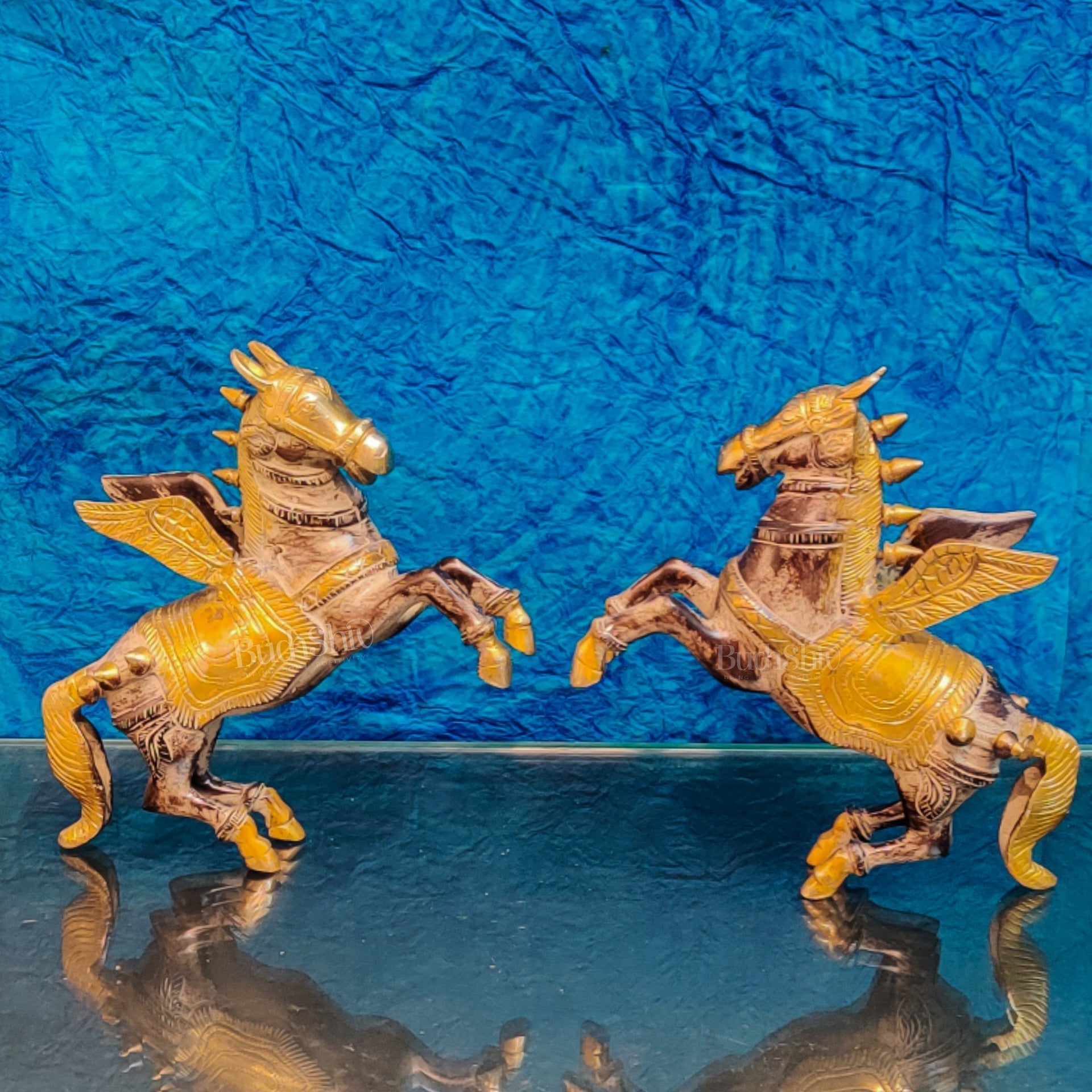 Image of Set of Two Angel Flying Horses - Antique Finish | span touch elegance | Premium Brass & Wood Decor | Sama Homes - Eco-friendly - Sama Homes