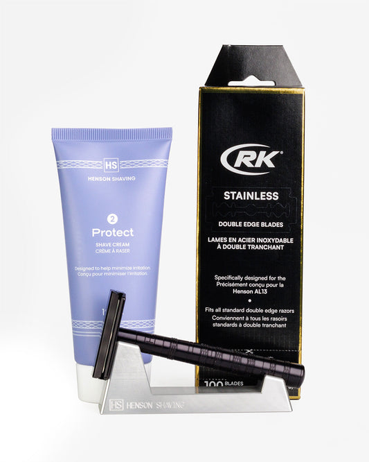 Henson Starter Bundle Jet Black – AL13 Razor Kit, Stand & Shave Cream