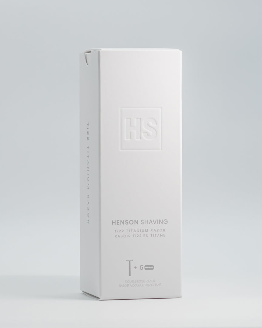 Henson Shaving product packaging on a light gray background