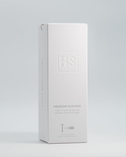 Authentic Henson Shaving Ti22 box packaging - Made in Canada premium gift set for men.