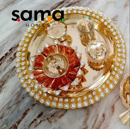 Exclusive Blue Meenakari Crystal Pooja Thali Set of 5 - Sama Homes