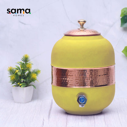 Pure Copper Water Dispenser with Silk Finish and Half Hammered Design 5 & 8 Liter | Colours Available - Red, Blue, Green, Yellow, Black, Gray - Sama Homes