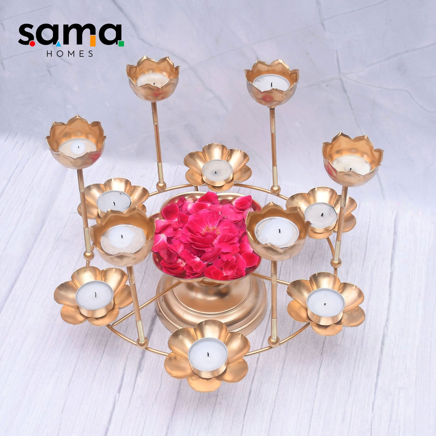 Exclusive Floral Urli with Tealight Candle Holder with Stand Diwali Special - Sama Homes