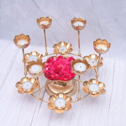 Exclusive Floral Urli with Tealight Candle Holder with Stand Diwali Special - Sama Homes